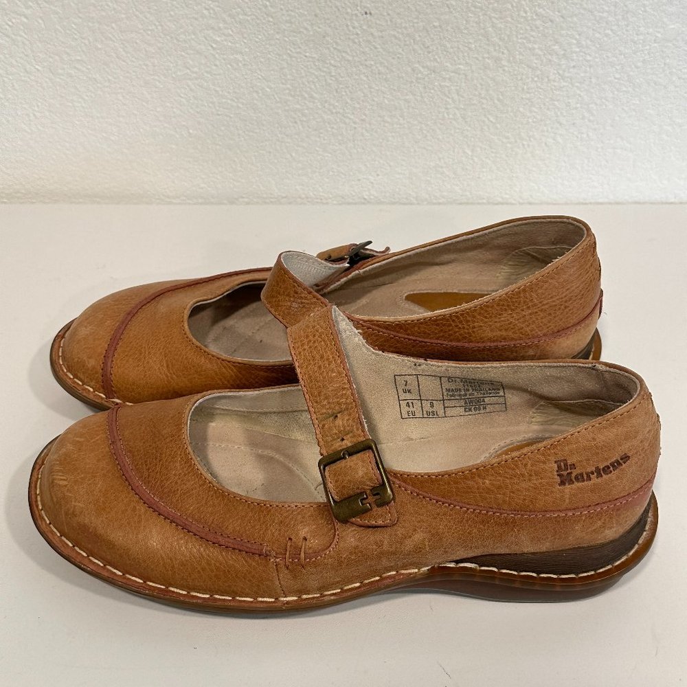 Vintage Dr Doc Martens Leather Mary Jane Shoes Brown Tan Pebbled 11507 US Size 9